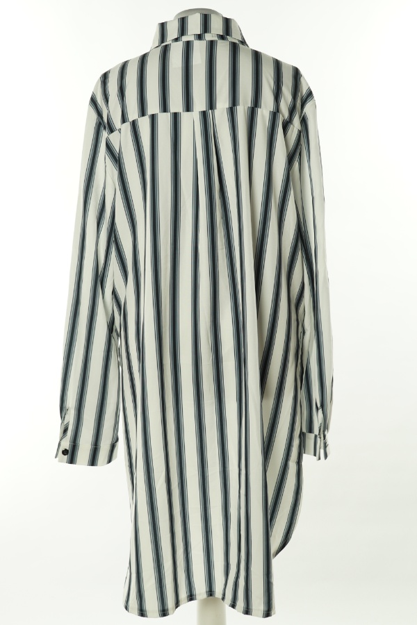 Sukienka koszulowa biała w czarne paski - CHICME zdjęcie 2