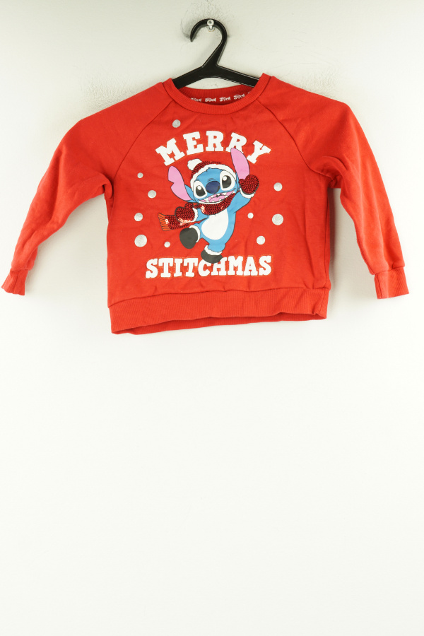 Bluza czerwona z motywem świątecznym Stitch - PRIMARK zdjęcie 1