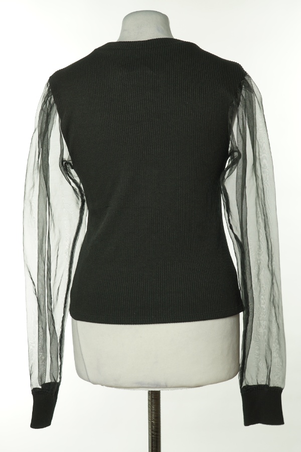 Bluzka czarna prążkowana z prześwitującymi rękawami - H&M zdjęcie 2