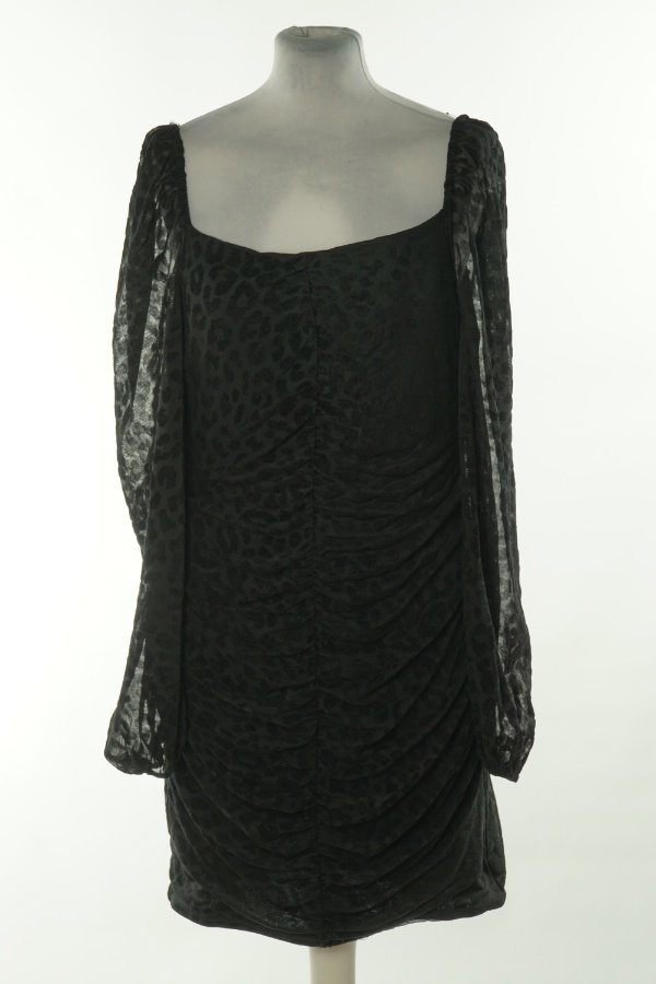 Sukienka czarna drapowana z długim siateczkowym rękawem - QUIZ zdjęcie 1