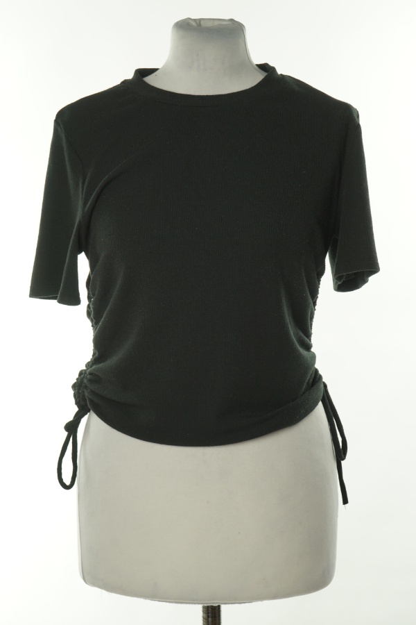 Koszulka czarna prążkowana drapowana, ZARA - ZARA zdjęcie 1