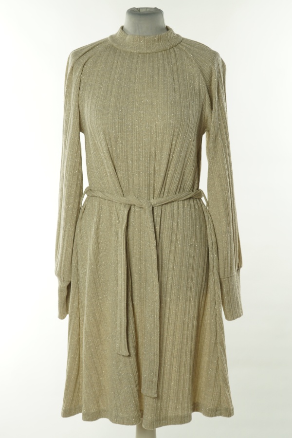 Sukienka beżowa ze srebrną nitką - PIECES zdjęcie 1