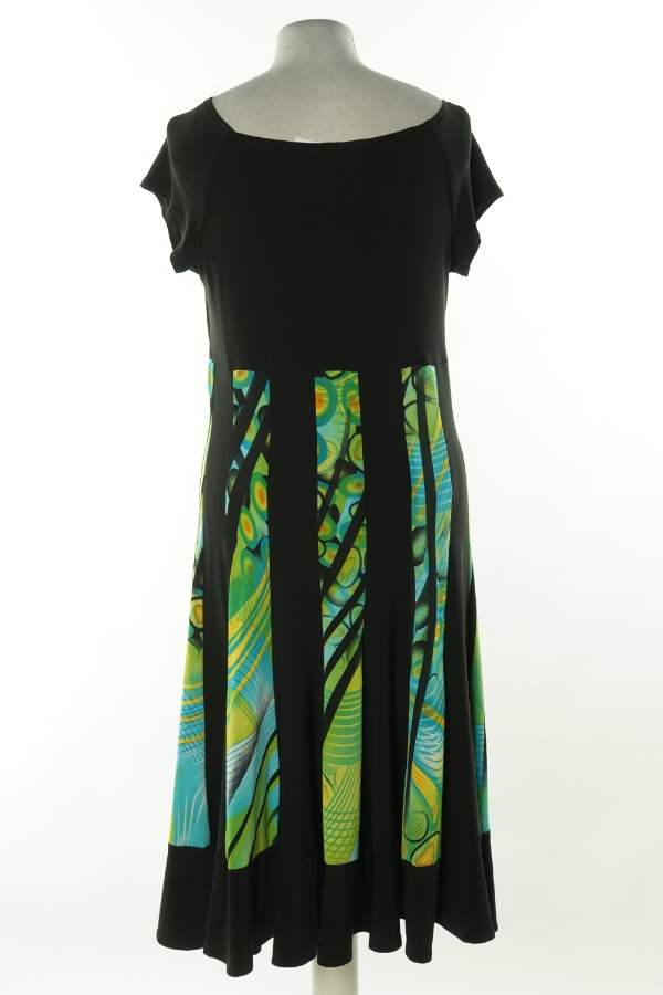 Sukienka czarna z zielono-żółtym dołem - FRANKLYMAN zdjęcie 2