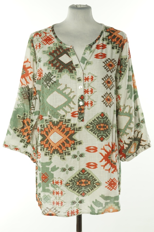 Bluzka biała w zielone wzory - ISOLDE zdjęcie 1