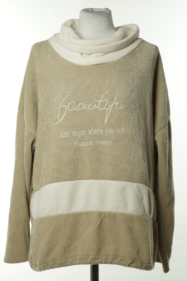 Bluza beżowo - biała z wywijanym kołnierzem - NEW COLLECTION zdjęcie 1