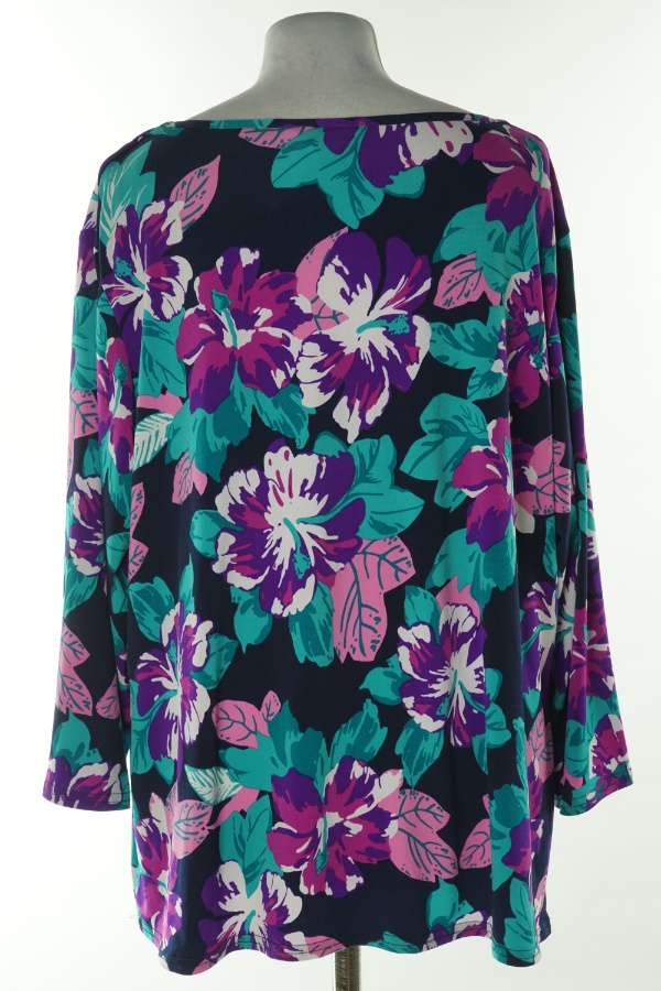 Bluzka granatowa w zielono-fioletowe kwiaty - ESSENTIALS COLLECTION zdjęcie 2