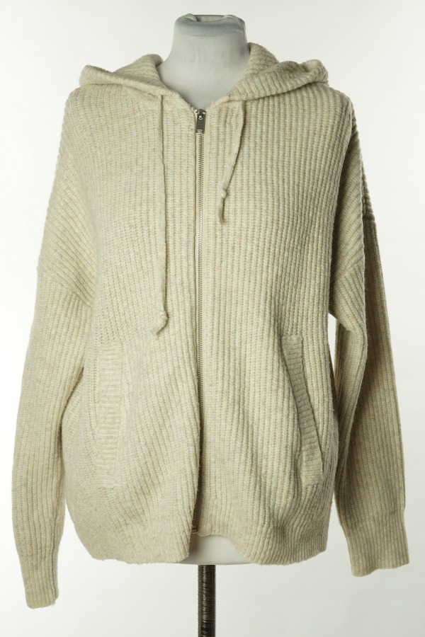 Kardigan beżowy z kapturem zapinany na suwak, w składzie wełna (3%) - ABOUT YOU zdjęcie 1