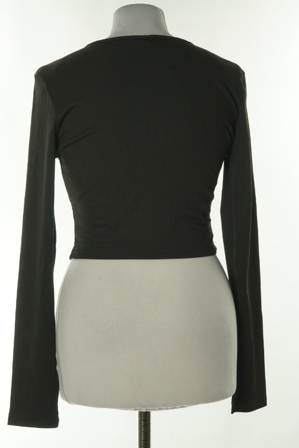 Bluzka czarna prążkowana zapinana na suwak - SHEIN zdjęcie 2