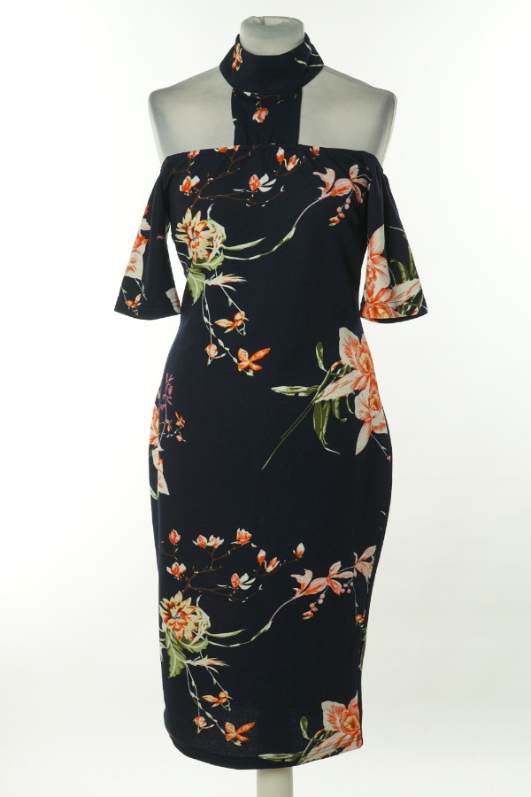 Sukienka granatowa w kwiaty - AX PARIS zdjęcie 1