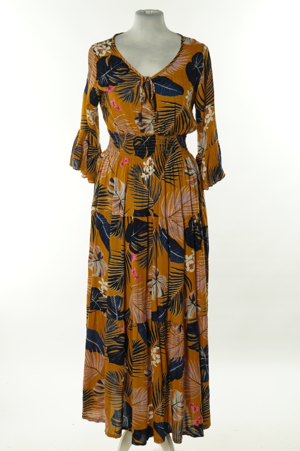 Sukienka miodowa w kwiaty z gumką w talii - BRAK METKI Z NAZWĄ PRODUCENTA zdjęcie 1