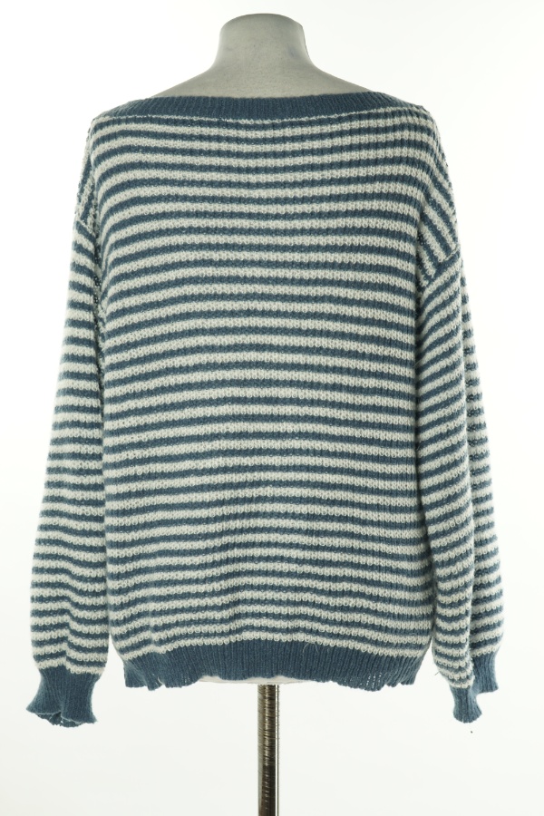 Sweter niebiesko-biały w paski - BRAK METKI Z NAZWĄ PRODUCENTA zdjęcie 2
