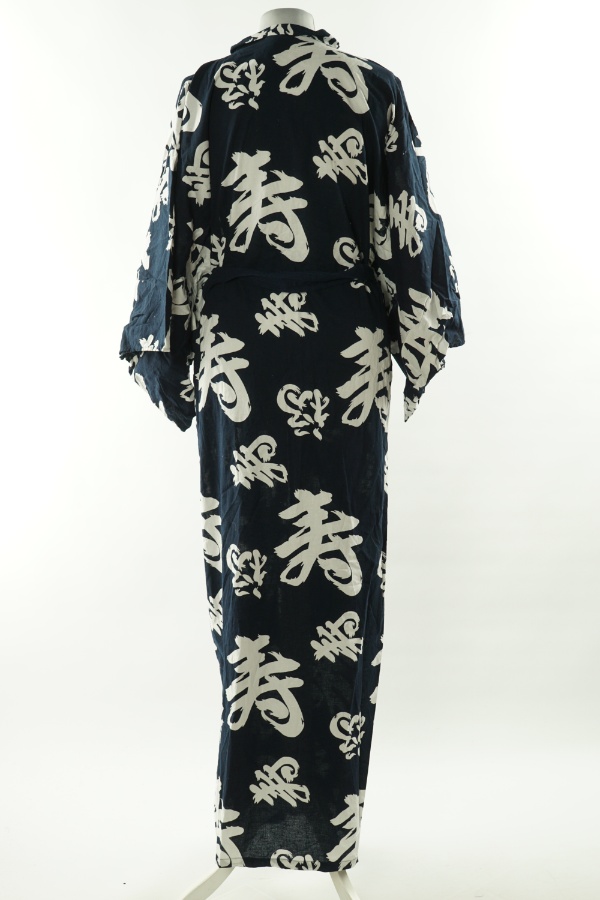 Szlafrok granatowy w białe kwiaty - OEKO-TEX zdjęcie 2