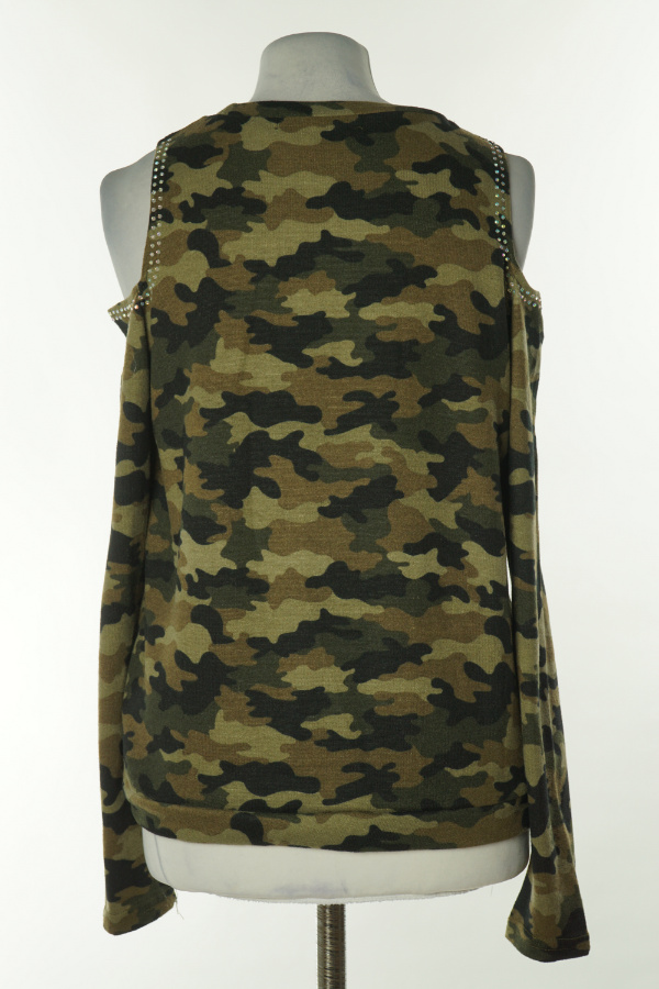 Bluzka ciemnozielona moro z cyrkoniami i wyciętymi ramionami - QED LONDON zdjęcie 2