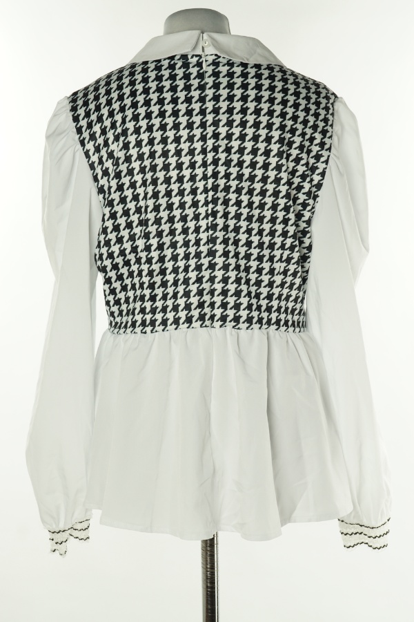 Bluzka biało-czarna w pepitkę z kołnierzykiem - SHEIN zdjęcie 2