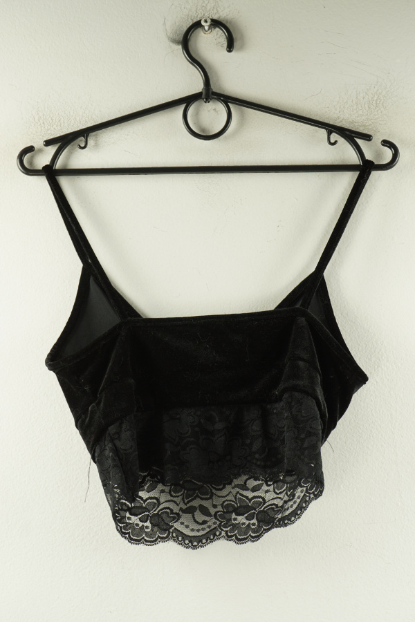 Top czarny welurowy z koronkową wstawką - TOPSHOP zdjęcie 2