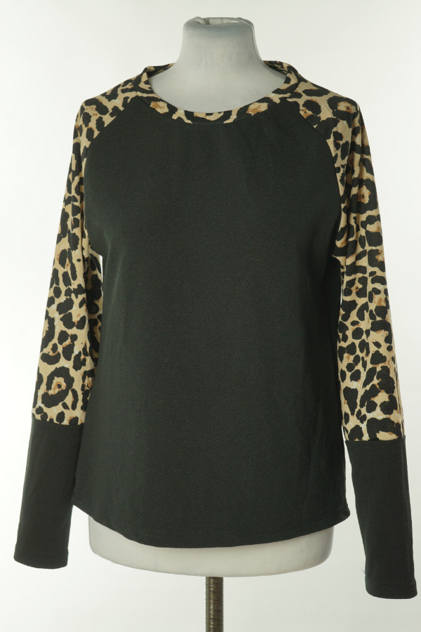 Bluzka czarna z beżowymi wstawkami w cętki - SHEIN zdjęcie 1