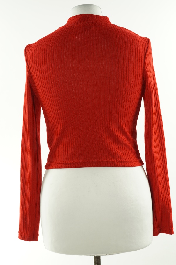 Bluzka sweterkowa czerwona prążkowana ze stójką, H&M - H&M zdjęcie 2