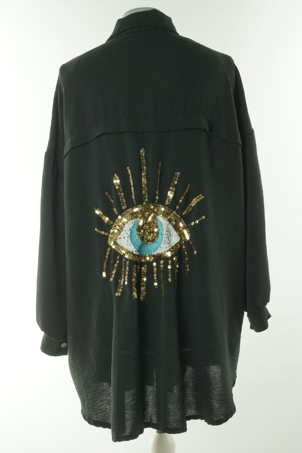 Koszula czarna zwiewna z cekinami  - NEW COLLECTION zdjęcie 2