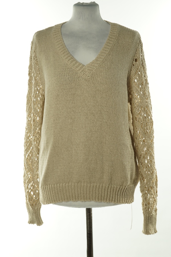 Sweter beżowy z prześwitującymi rękawami - EMERY ROSE zdjęcie 1