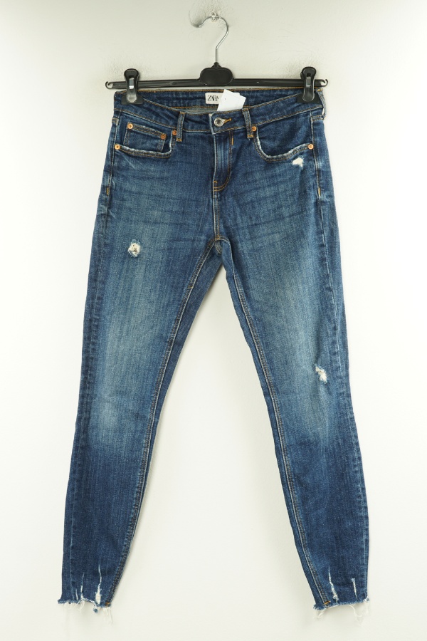 Spodnie ciemnoniebieskie z przetarciammi, ZARA - ZARA zdjęcie 1