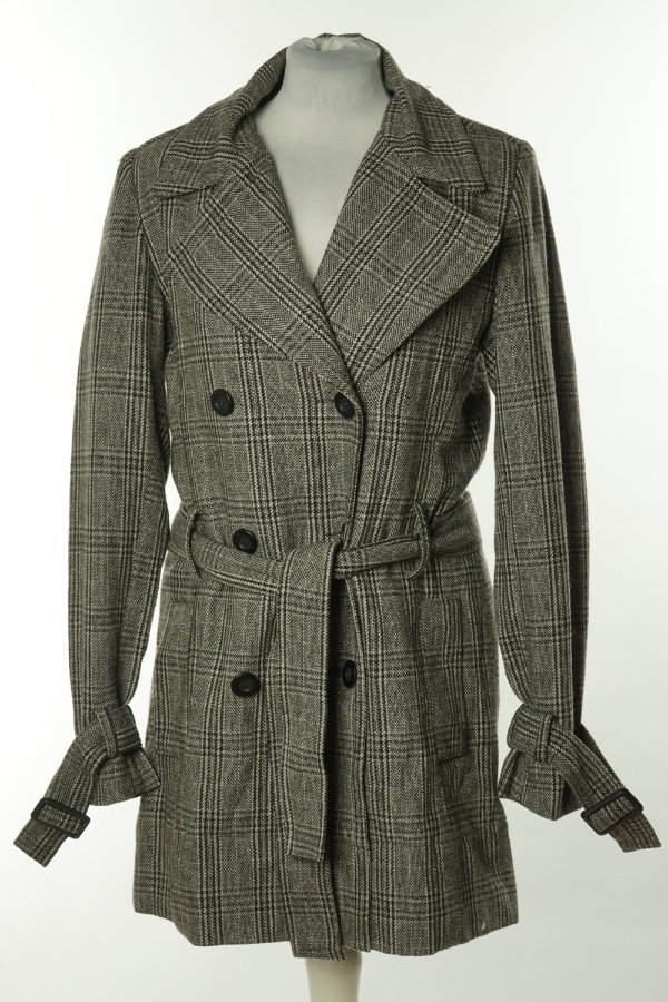 Płaszcz szary z kratkę w paskiem(50%WEŁNY) - BRAK METKI Z NAZWĄ PRODUCENTA zdjęcie 1