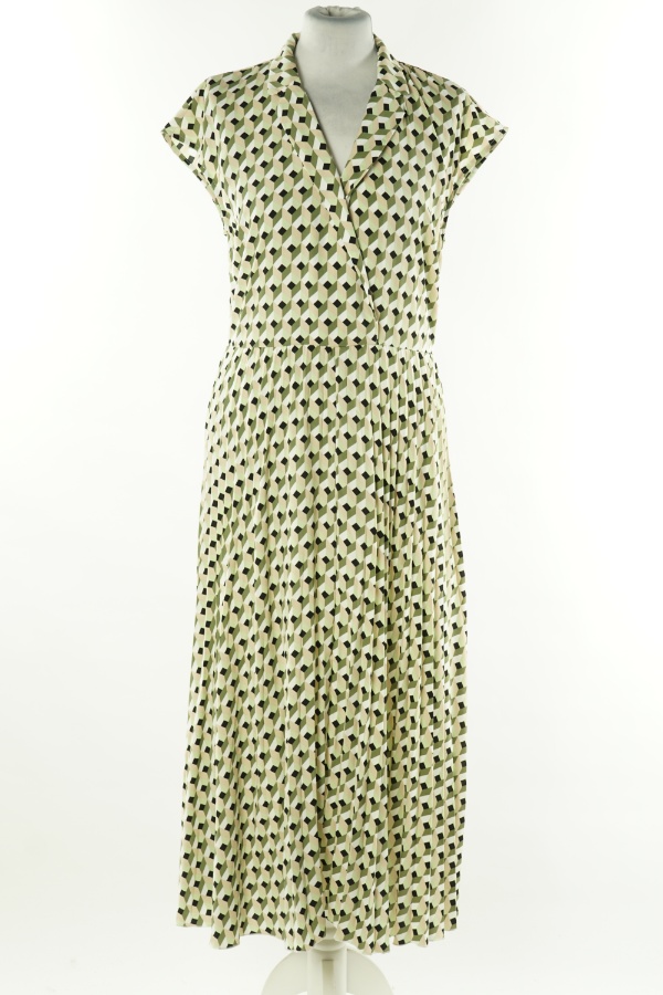 Sukienka beżowo-seledynowa wzorzoysta - WAREHOUSE zdjęcie 1