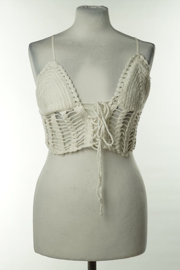 Top biały dziergany boho Bershka - BERSHKA zdjęcie 1