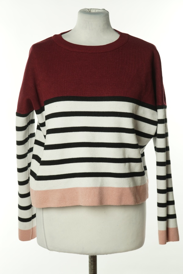 Sweter biało - bordowy w paski - NEW LOOK zdjęcie 1