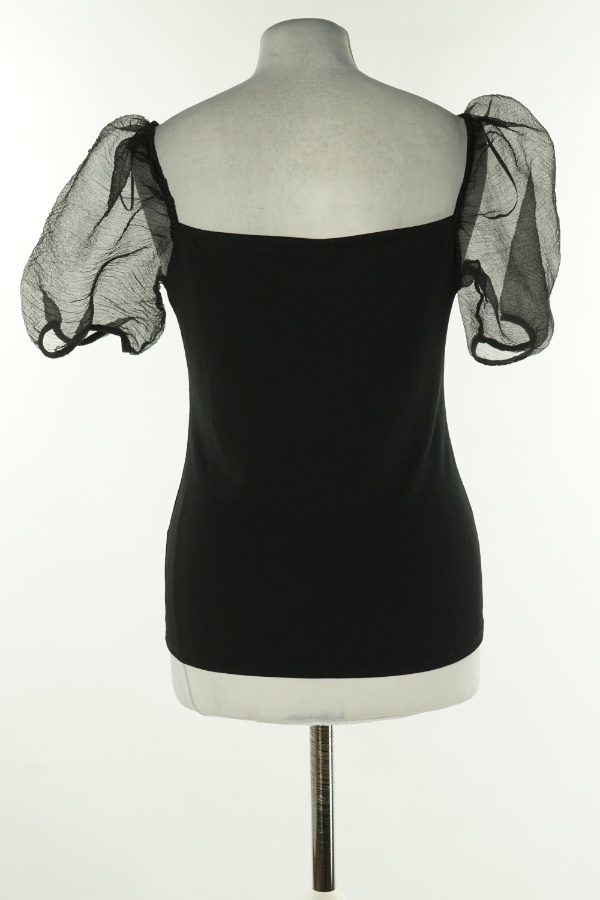 Bluzka czarna z bufiastymi rękawami - GINATRICOT zdjęcie 2