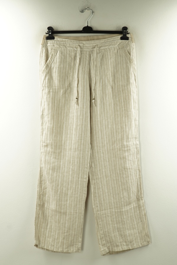 Spodnie materiałowe beżowo-białe w paski lniane - M&S zdjęcie 1