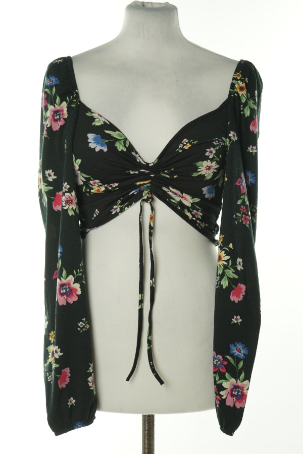 Top czarny w kwiaty, drapowany - H&M zdjęcie 1