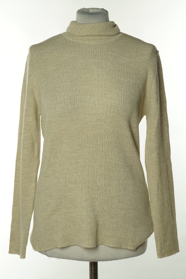 Golf beżowy prążkowany z wełną merino (50%) - MARKS & SPENCER zdjęcie 1