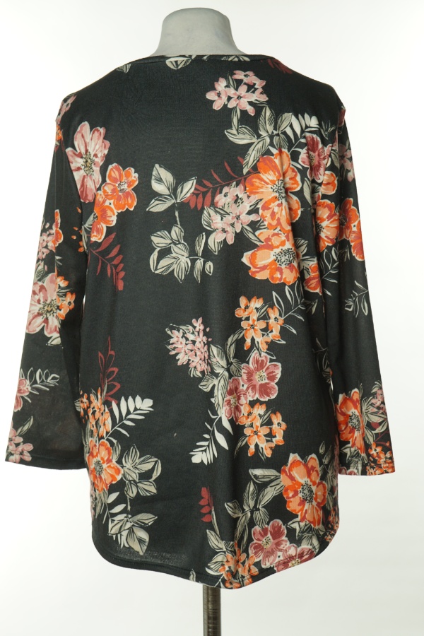 Bluzka czarna w kwiaty z cyrkoniami - PAPAYA zdjęcie 2