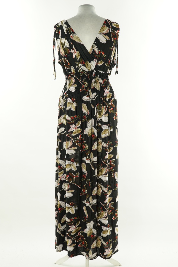 Sukienka czarna w kwiaty z gumką w pasie - BRAK METKI Z NAZWĄ PRODUCENTA zdjęcie 2