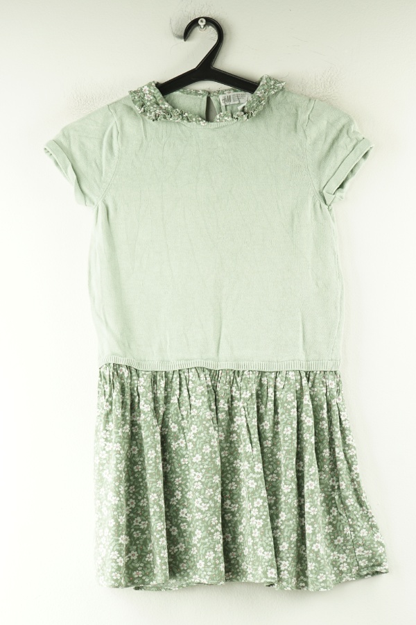 Sukienka zielona/miętowa z kołnierzykiem i dołem w kwiaty  - H&M zdjęcie 1