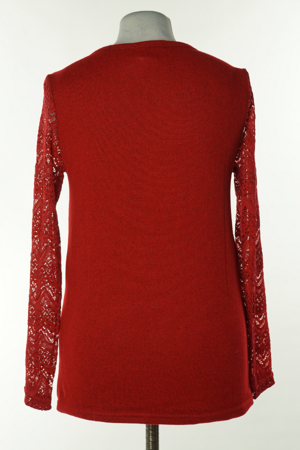 Bluzka czerwona sweterkowa z ażurowym wierzchem z przodu - DINADAIER zdjęcie 2