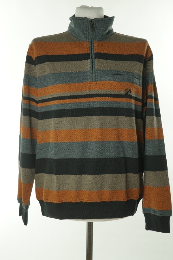 Sweter brązowo-pomarańczowy w paski zdjęcie 1