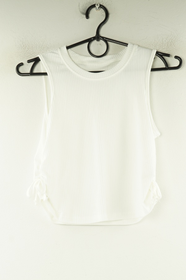 Koszulka biała prążkowana drapowana - BRAK METKI Z NAZWĄ PRODUCENTA zdjęcie 1