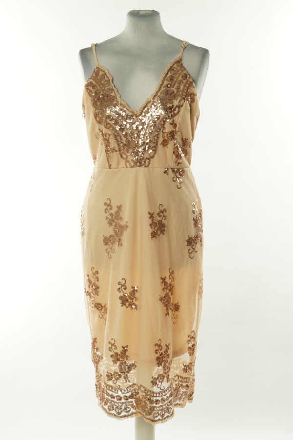 Sukienka beżowa cekinowa - BRAK METKI Z NAZWĄ PRODUCENTA zdjęcie 1