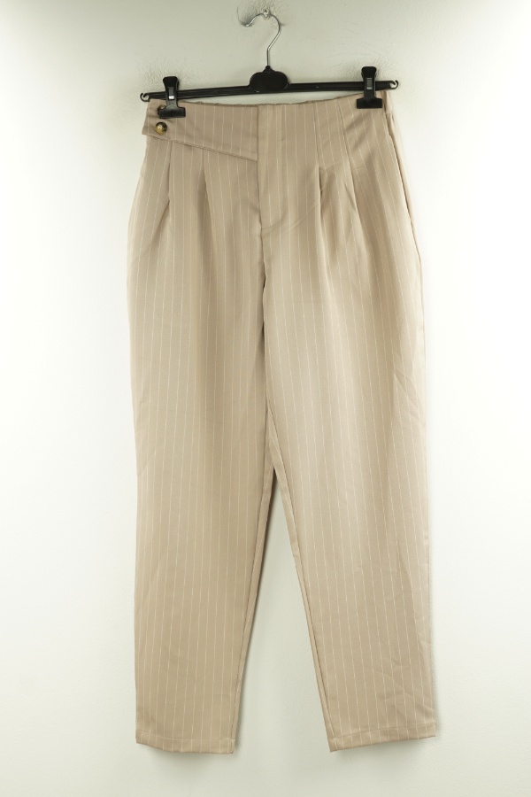 Spdnie beżowe materiałowe w paski - BRAK METKI Z NAZWĄ PRODUCENTA zdjęcie 1