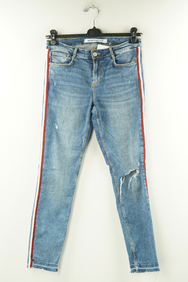 Spodnie niebieskie jeansowe z dziurami i lampasami - ZARA zdjęcie 1