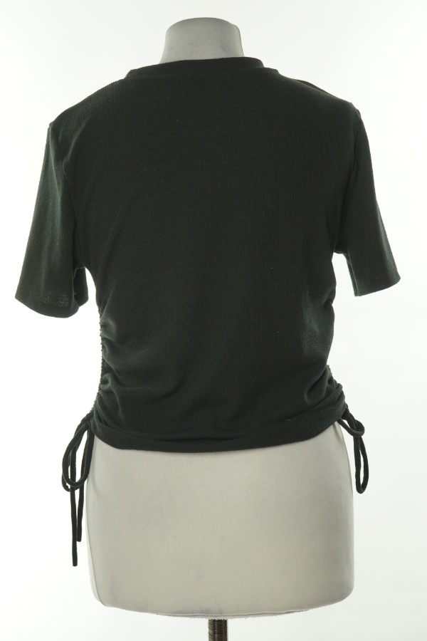 Koszulka czarna prążkowana drapowana, ZARA - ZARA zdjęcie 2