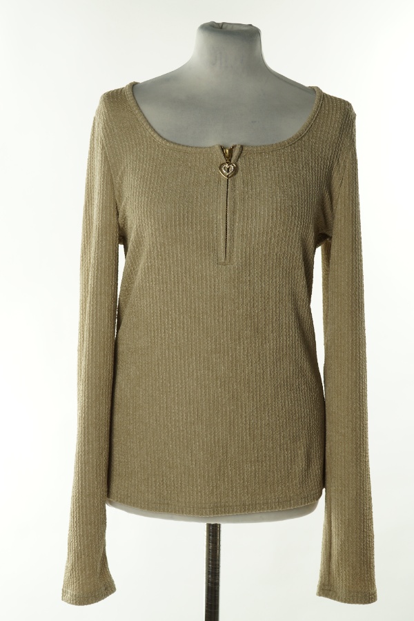 Bluzka beżowa z marszczoną fakturą i z  ozdobnym suwakiem - SHEIN zdjęcie 1