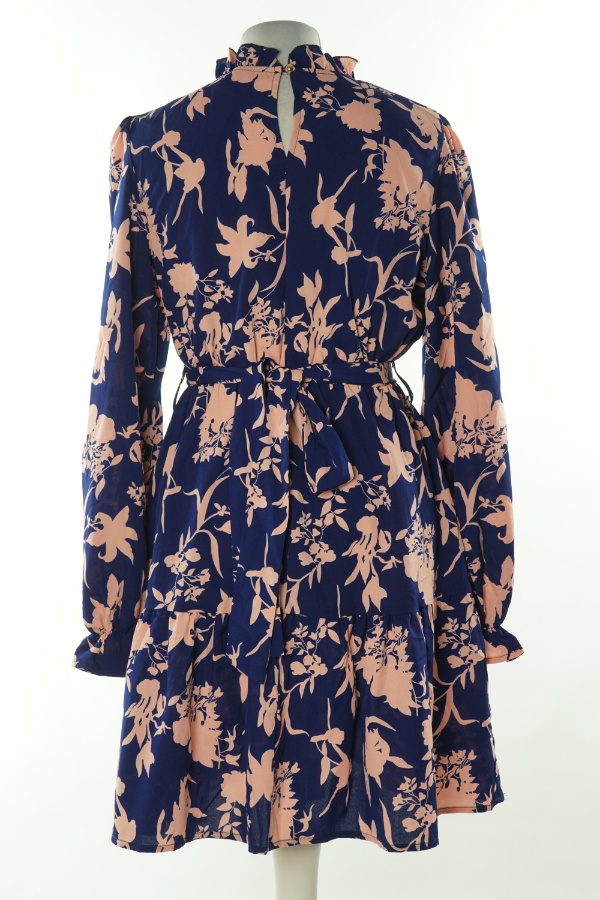 Sukienka granatowa w różowe kwiaty - DROIMP zdjęcie 2