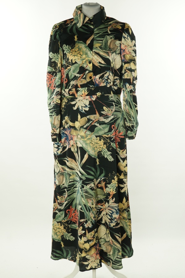 Sukienka czarna w beżowo-zielone wzory - KEEP AWAY zdjęcie 1