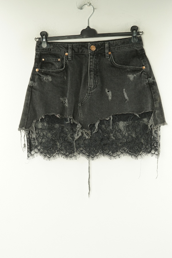 Spódnica czarna jeansowa z koronką - RIVER ISLAND zdjęcie 1