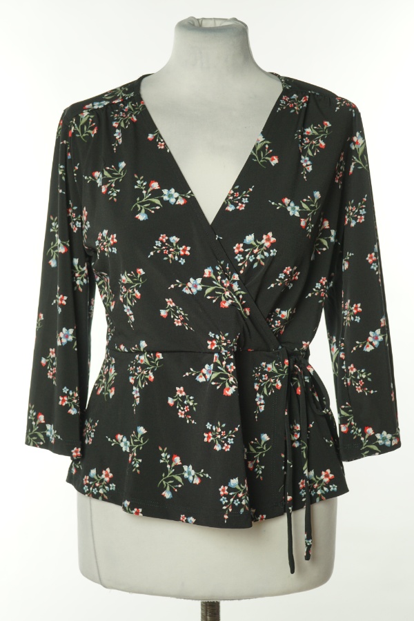 Bluzka czarna kopertowa w kwiaty - FLASH WOMAN zdjęcie 1