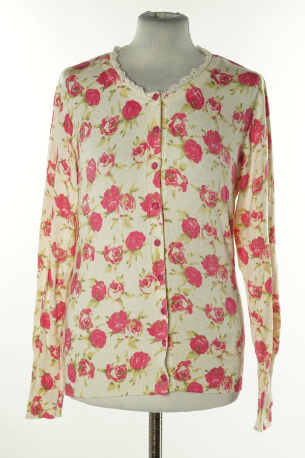 Kardigan biały w różowe kwiaty - SAVIDA zdjęcie 1