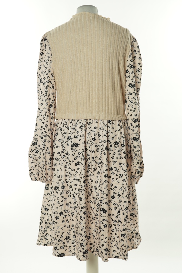 Sukienka beżowa wzorzysta - BRAK METKI Z NAZWĄ PRODUCENTA zdjęcie 2