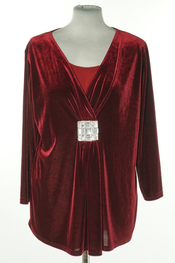 Bluzka czerwona welurowa z ozdobą - DAMART zdjęcie 1
